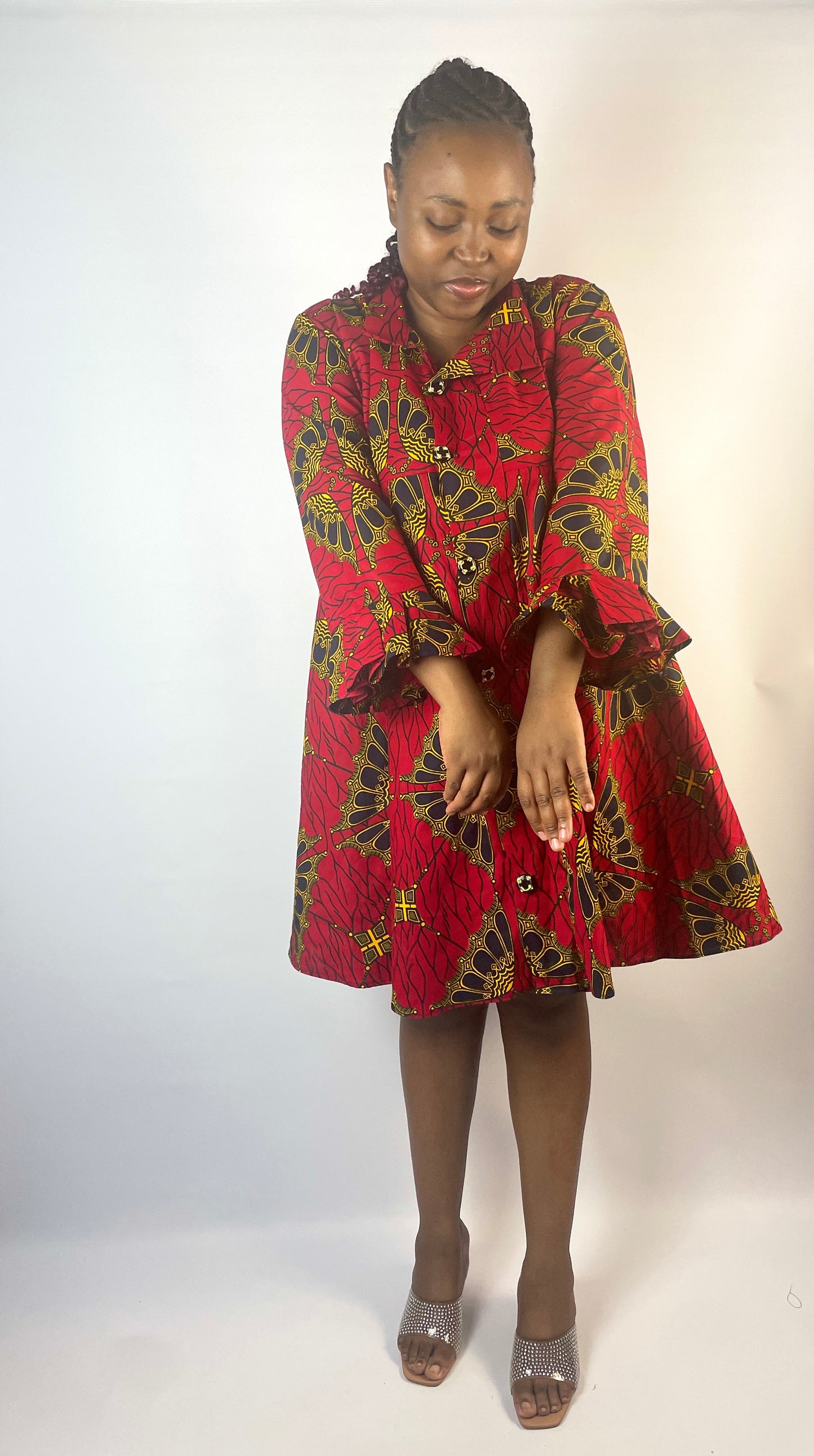 Diamond Ankara Shift dress Red