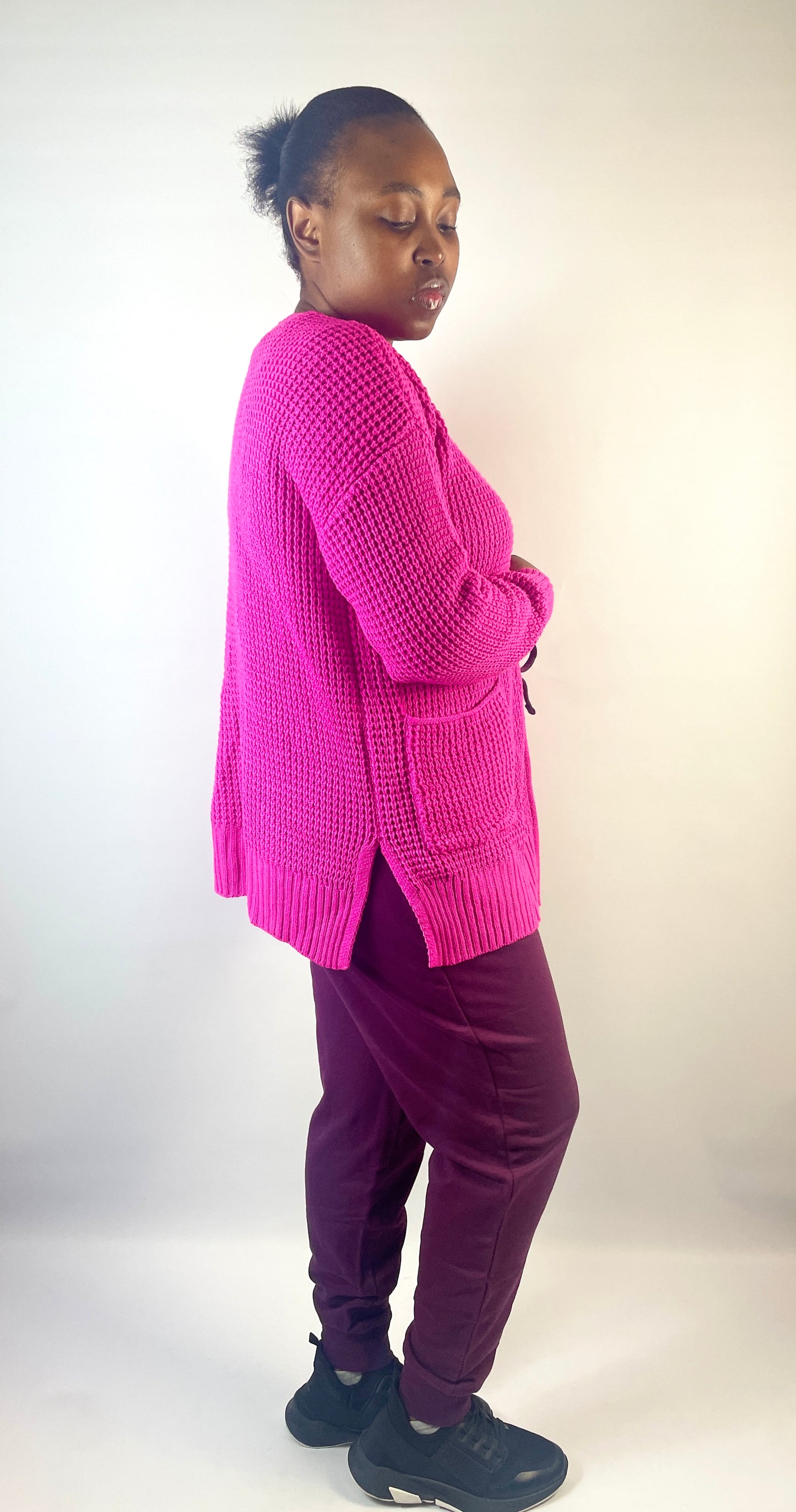 Cozy Pink Waffle Cardigan