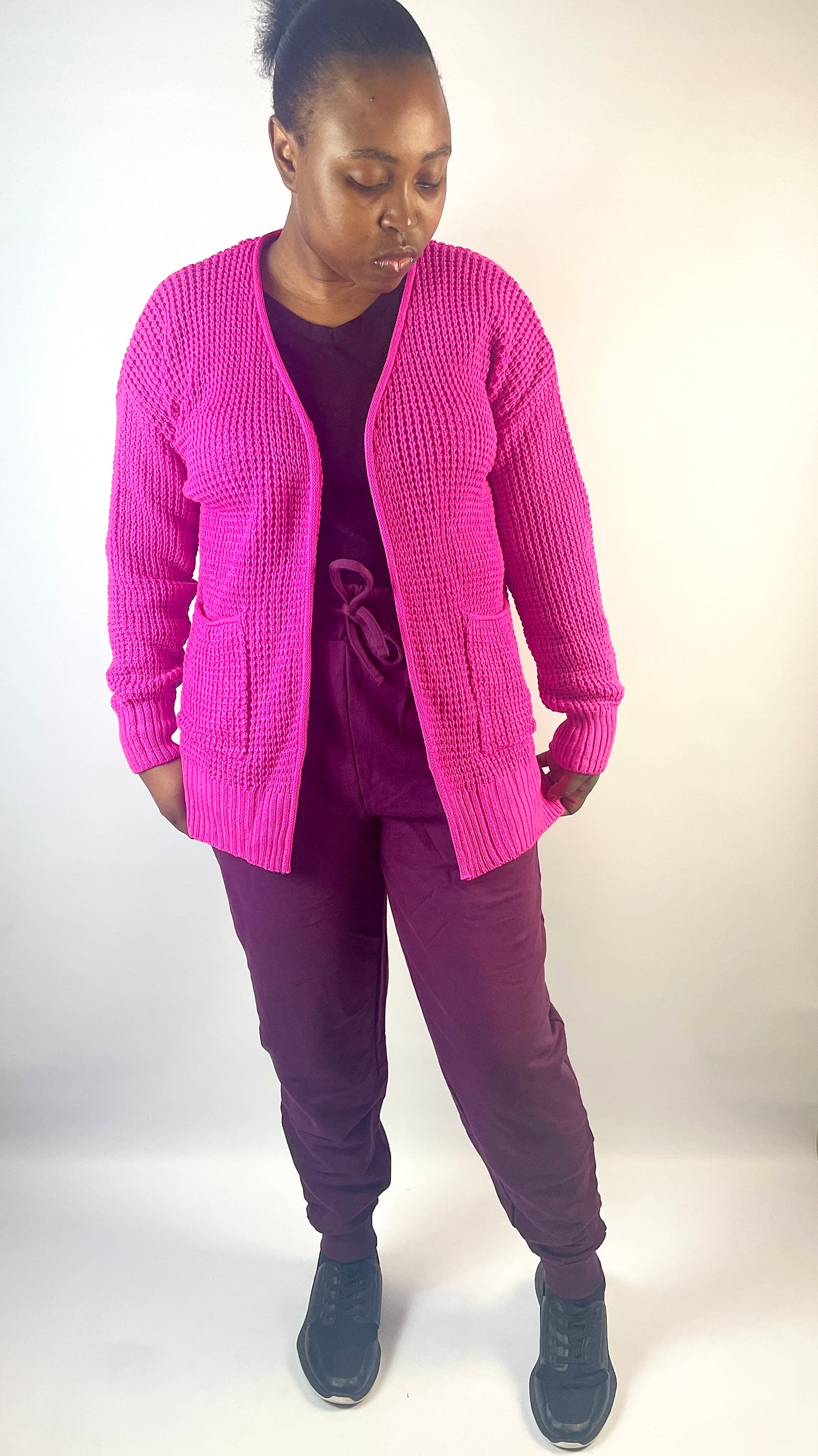 Cozy Pink Waffle Cardigan