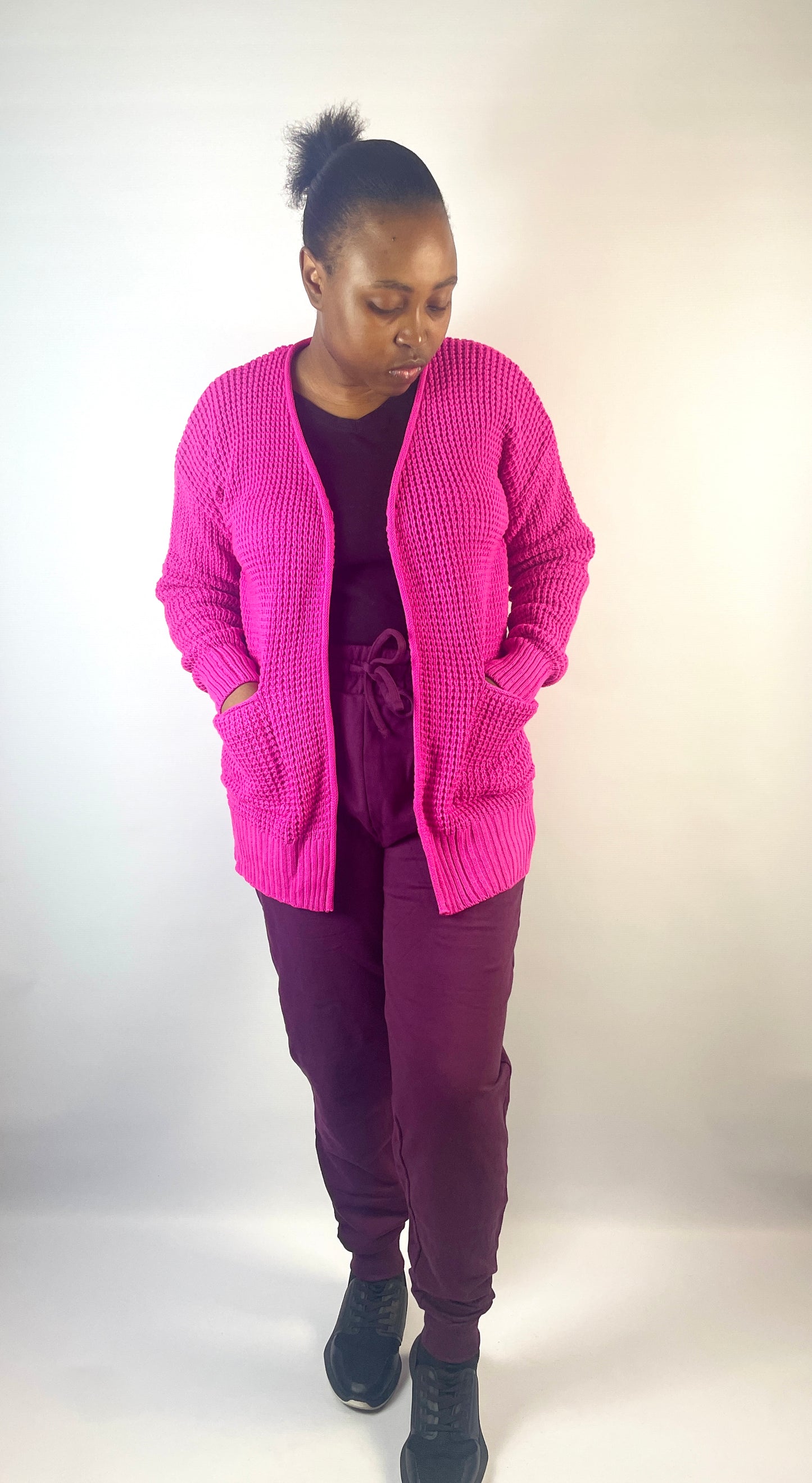 Cozy Pink Waffle Cardigan