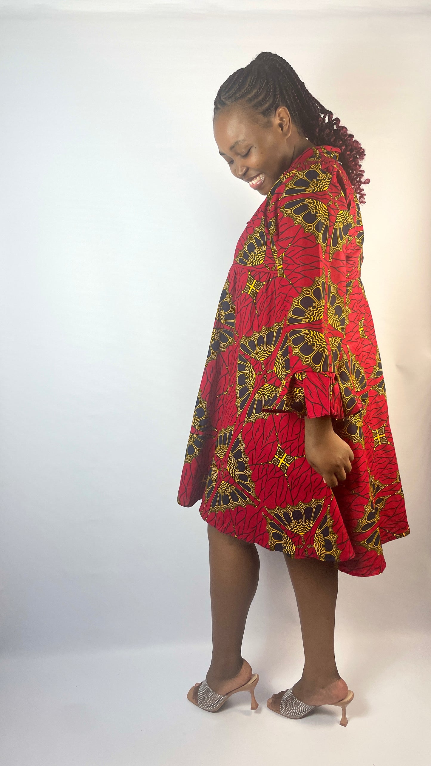 Diamond Ankara Shift dress Red