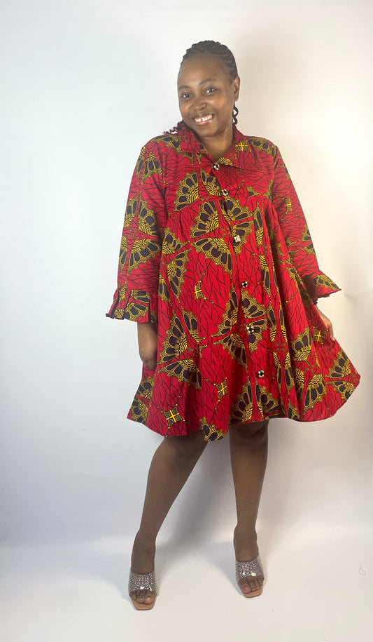 Diamond Ankara Shift dress Red