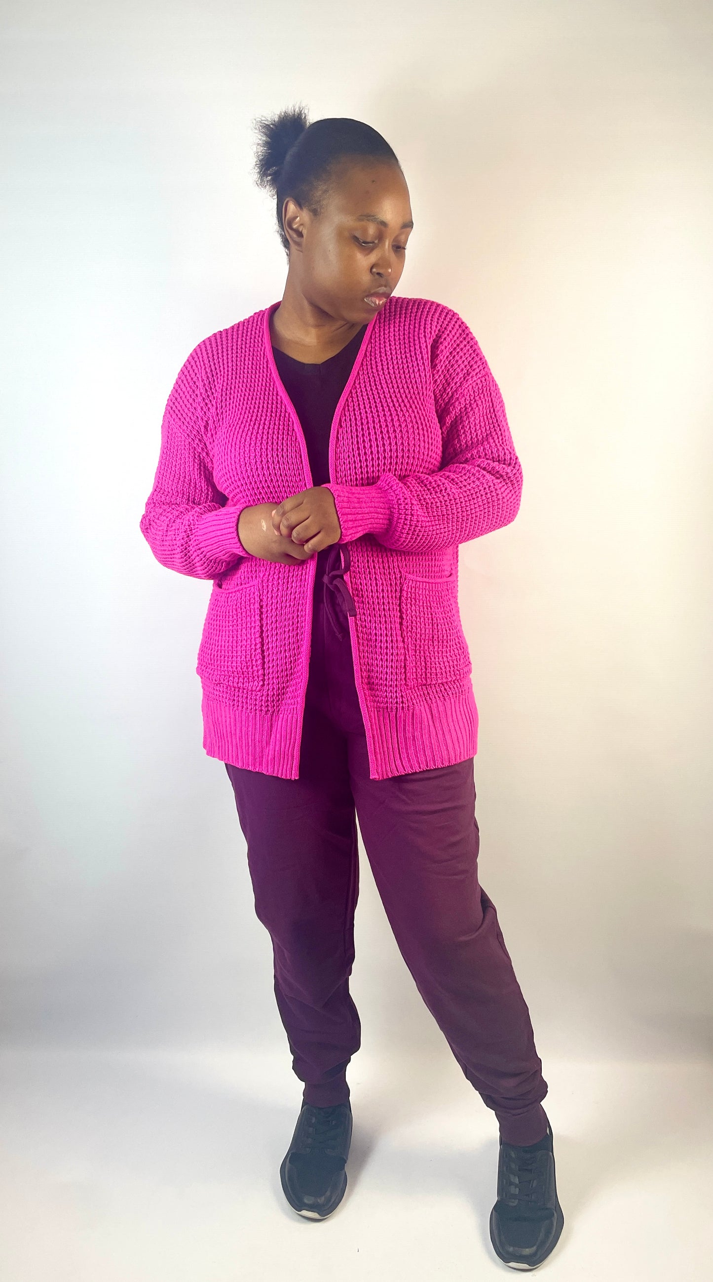 Cozy Pink Waffle Cardigan