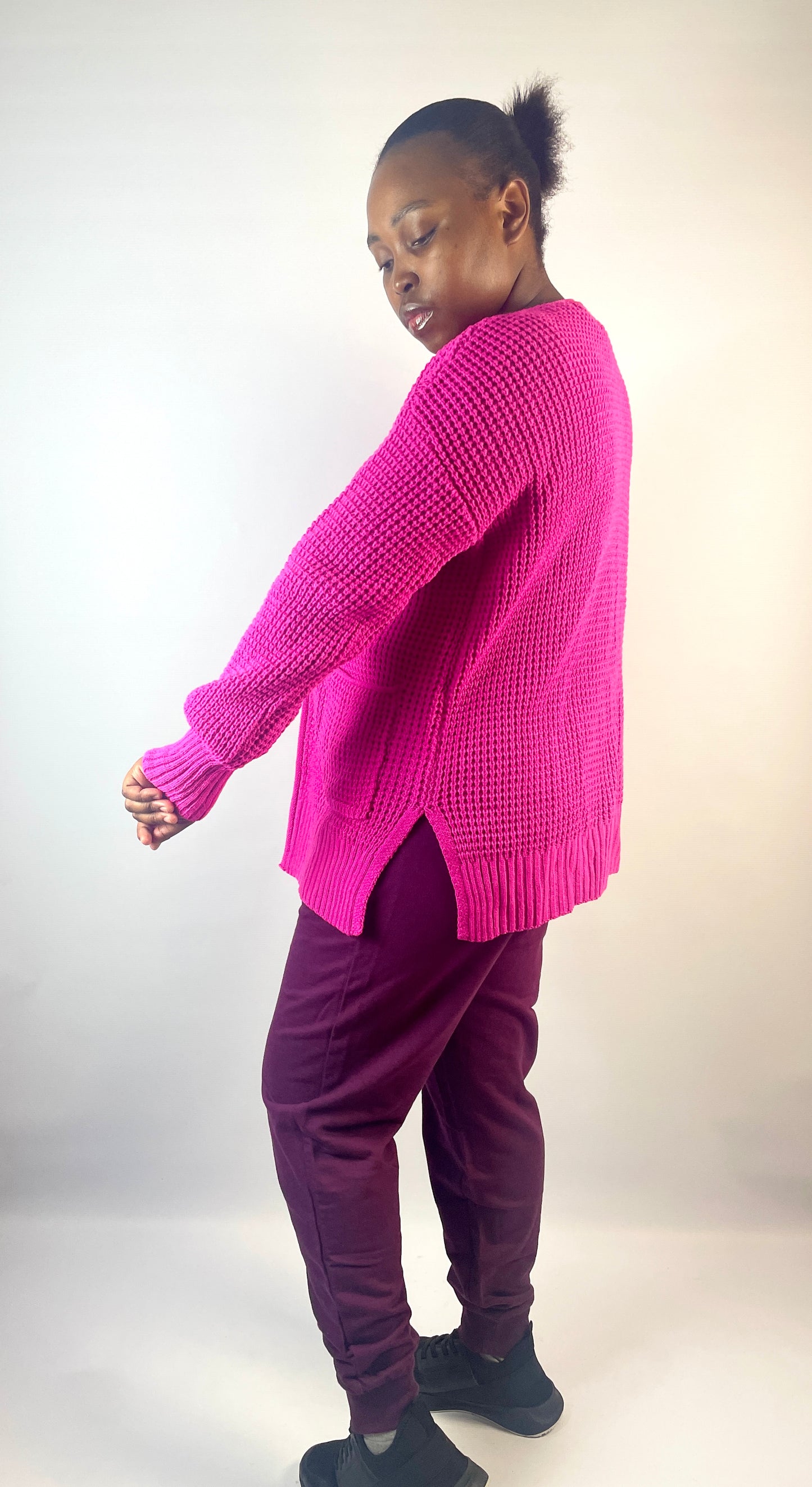 Cozy Pink Waffle Cardigan