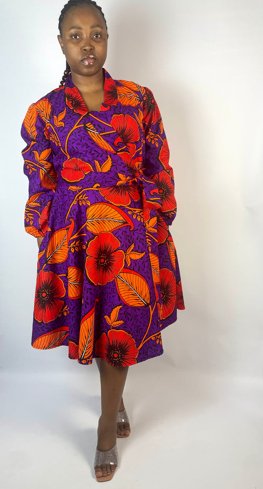 Tina Wrap Ankara dress - purple