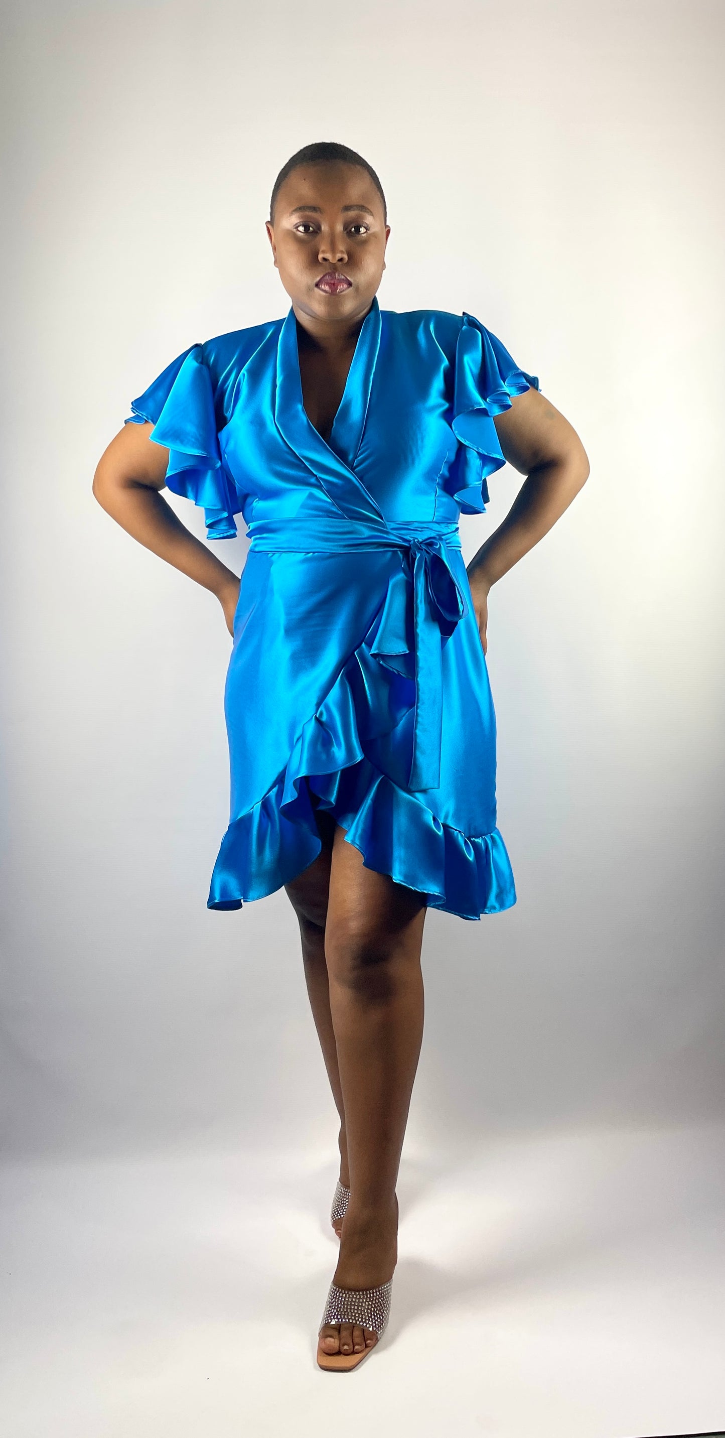 Zuri Satin Wrap Dress Turquoise